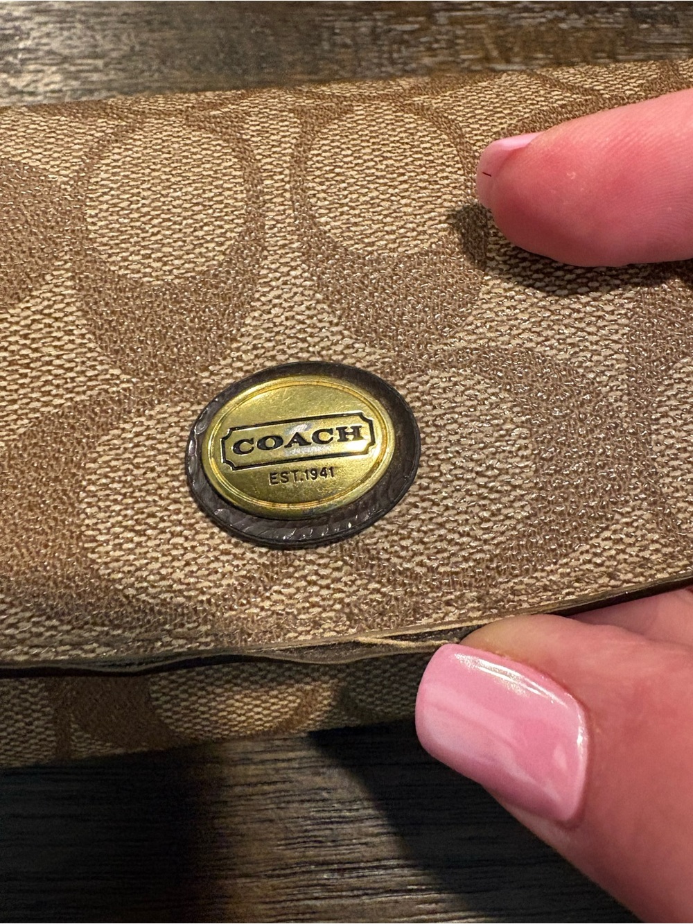 COACH Tan Signature Canvas Continental Wallet with Gold-Tone Emblem - Picture 7 of 7